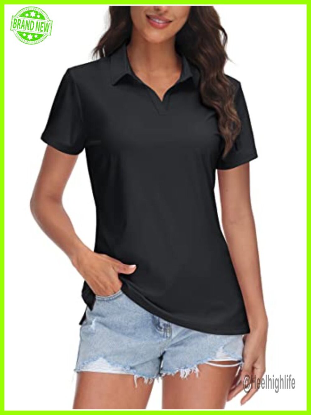 Women's V-Neck Polo Shirt UPF 50+ Quick Dry Short Sleeve Golf Top Collared